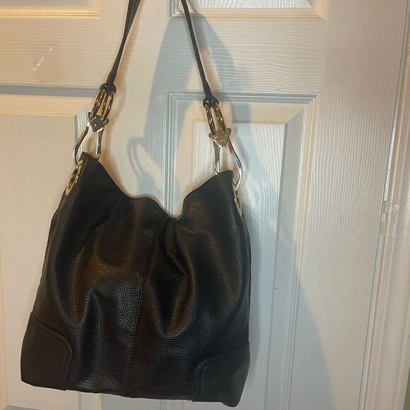 Dasein synthetic leather Black hobo shoulder bag with Bold gold tone hardwares - Picture 3 of 14